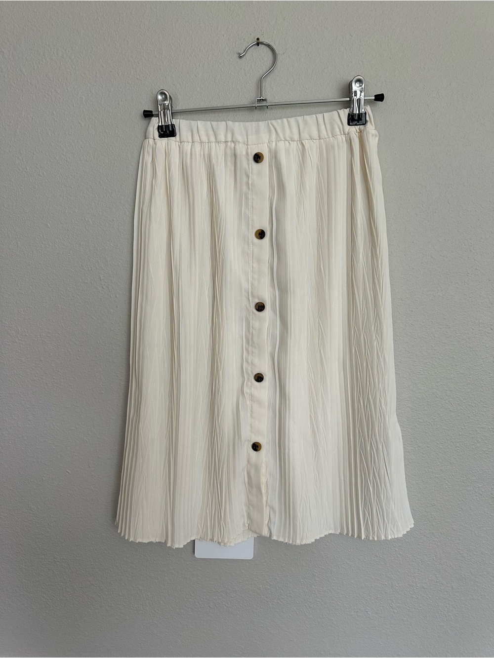 Girl’s Zara Pleated Button-Front Midi Skirt in Cream